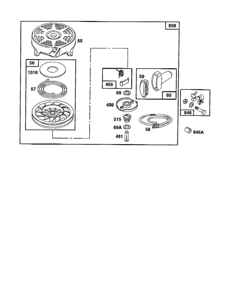 Starter-Rewind Diagram and Parts List for 124800-124899 3201-3246 Briggs and Stratton Engine